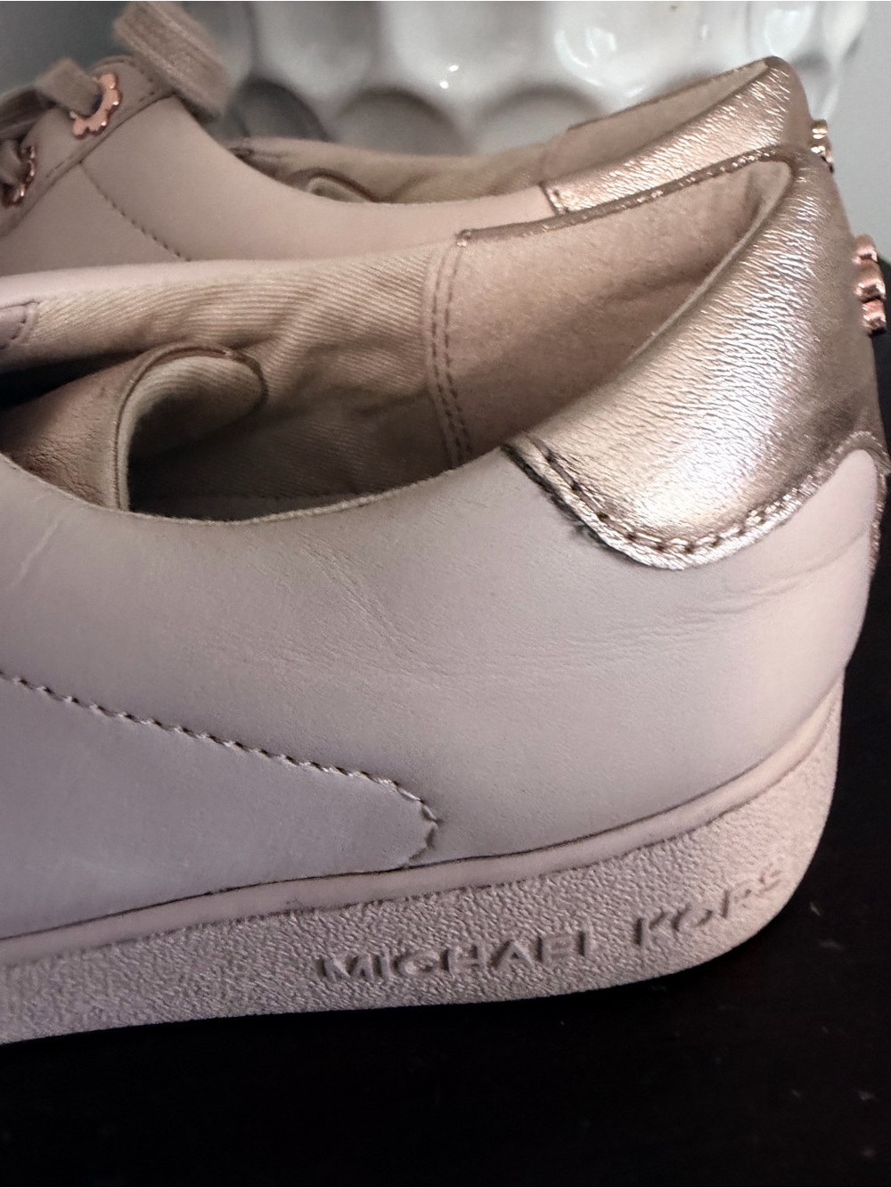 Michael Kors Blush Pink Leather Sneakers with Rose Gold Heel Accent